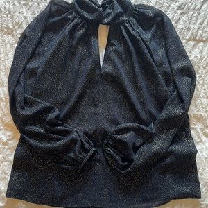 NWT. Banana Republic Navy Gold Spec Keyhole Blouse